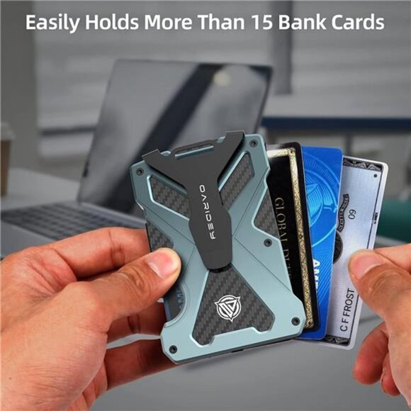 Men's Minimalist Slim Aluminum Metal Money Clip Wallet with Clear ID Card Holder - Picture 4 of 6